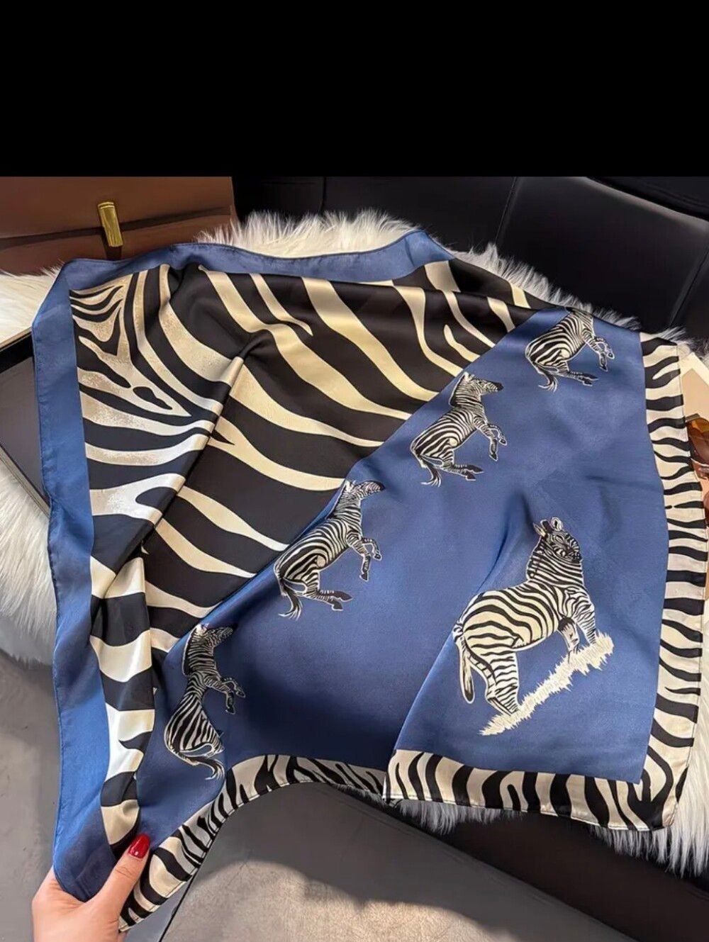 Luxurious Geometric Zebra Print Scarf, Head Wrap